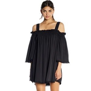 Kendall + Kylie Frayed Twill Mini Dress in Black